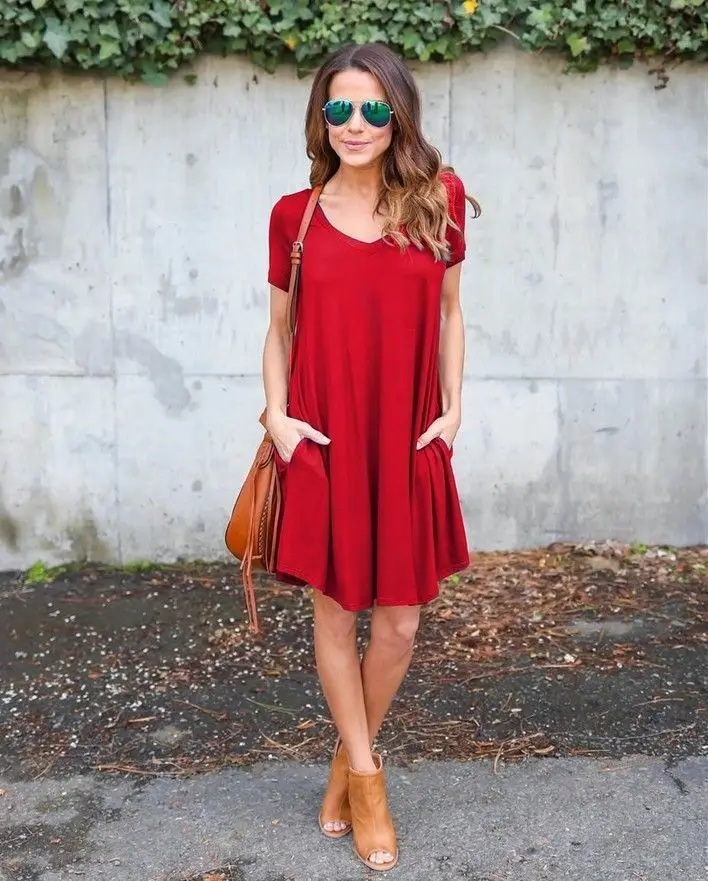 2017 Summer Casual Loose Dress Women Simple Solid T Shirt